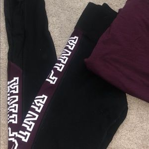 Super comfy leggings with maroon and mesh detail!